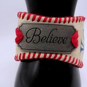 Kansas City Royals Baseball Leather Cuff Bracelet Believe Metal Plaque Cuff